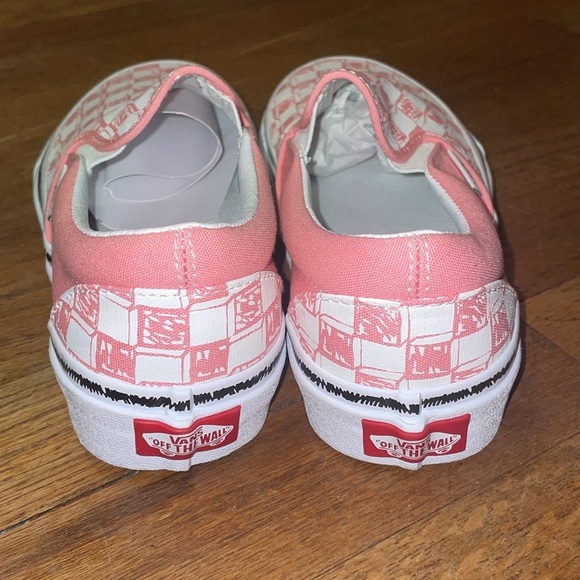•VANS•NWOB FLAMINGO PINK SKETCH CHECKERED OLD SKOOL SLIP ON SNEAKERS SIZE 6 - Picture 5 of 8